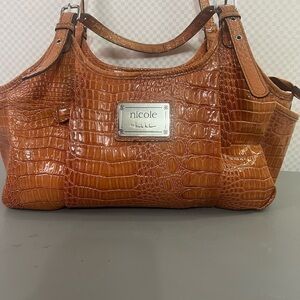 Nicole‎ by Nicole Miller Faux Croc Alligator Print Pvc Purse Shoulder Bag Coral